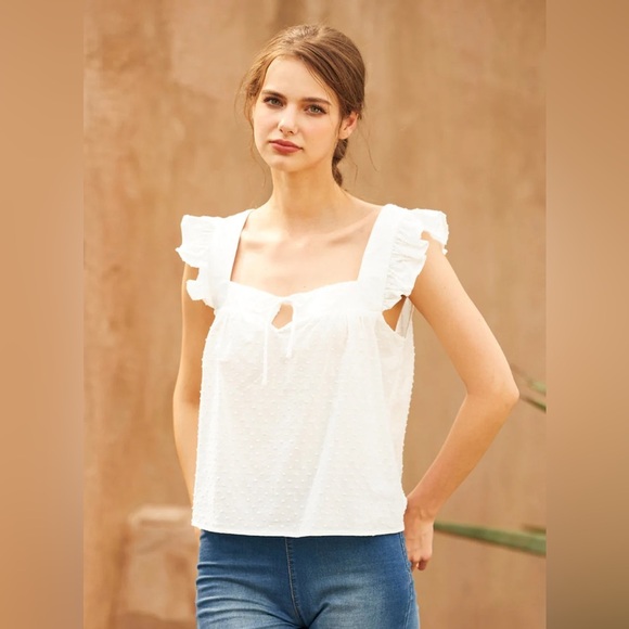 ModCloth Women’s Plus Size Flutter Sleeve Textured Square Neck White Top Sz 2X - Picture 3 of 5